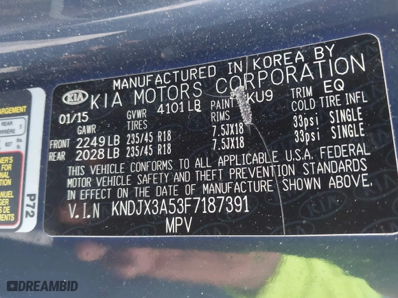 2015 Kia Soul ! with VIN KNDJX3A53F7187391, listed as a IAAI auction lot 41688836 with 138,637 mi miles. Bid and sale history available at carsss.com. Image 9.
