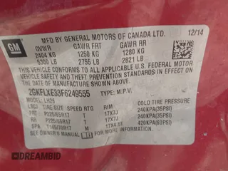 2015 GMC Terrain SLT with VIN 2GKFLXE33F6249555, listed as a IAAI auction lot 40096360 with 143,358 mi miles and . Bid and sale history available at DreamBid. Image 9.