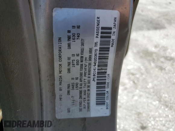 1998 Mazda Protege DX z VIN JM1BC1414W0203670, wystawiony jako Copart lot #62966544 z przebiegiem 249 405 mil mil oraz Szkoda całkowita • Salvage title. Historia ofert i sprzedaży dostępna na DreamBid. Obrazek 12.