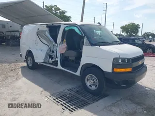 2024 Chevrolet Express Cargo with VIN 1GCWGAF72R1195073, listed as a IAAI auction lot 42083671 with 4,690 mi miles and . Bid and sale history available at DreamBid. Image 1.