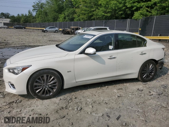 2019 Infiniti Q50 Luxe z VIN JN1EV7AP1KM512411, wystawiony jako Copart lot #59749125 z przebiegiem 83 347 mil mil oraz Szkoda całkowita • Salvage title. Historia ofert i sprzedaży dostępna na DreamBid. Obrazek 1.