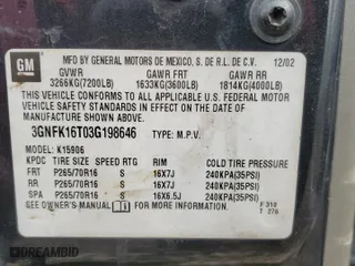 2003 Chevrolet Suburban Z71 with VIN 3GNFK16T03G198646, listed as a Copart auction lot 50222195 with 245,860 mi miles and Salvage Title. Bid and sale history available at carsss.com. Image 13.