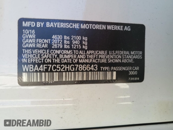 2017 BMW 4 Series 430i with VIN WBA4F7C52HG786643, listed as a Copart auction lot 55383595 with 120,279 mi miles and Clean Title. Bid and sale history available at carsss.com. Image 12.