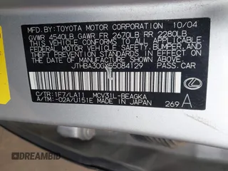 2005 Lexus ES 330 with VIN JTHBA30GX55084129, listed as a IAAI auction lot 42067706 with 201,831 mi miles. Bid and sale history available at carsss.com. Image 9.