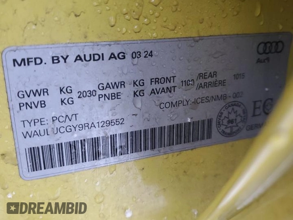 2024 Audi A3 Sedan Progressiv with VIN WAULUCGY9RA129552, listed as a Copart auction lot 88086885 with 1,142 mi miles and Salvage Title. Bid and sale history available at carsss.com. Image 12.