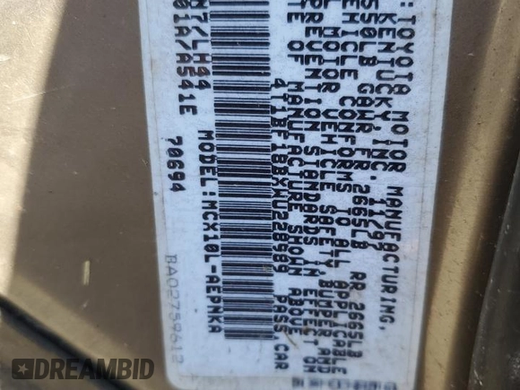 1998 Toyota Avalon XL with VIN 4T1BF18BXWU228989, listed as a Copart auction lot 53821495 with 157,209 mi miles and Salvage Title. Bid and sale history available at DreamBid. Image 12.