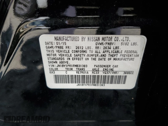 2015 Infiniti Q70 with VIN JN1BY1PR1FM831393, listed as a Copart auction lot 53310175 with 94,320 mi miles and Salvage title. Bid and sale history available at DreamBid. Image 12.