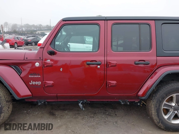 2021 Jeep Wrangler Unlimited Sahara z VIN 1C4HJXEG3MW720572, wystawiony jako IAAI lot #41899645 z przebiegiem 43 097 mil mil oraz . Historia ofert i sprzedaży dostępna na DreamBid. Obrazek 14.