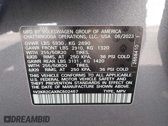 2024 Volkswagen Atlas SE с VIN 1V2KR2CAXRC502457, выставлен на аукционе IAAI как лот 42003296 с пробегом 19 138 миль миль и . История ставок и продаж доступна на DreamBid. Изображение 9.