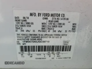 2018 Ford Explorer XLT z VIN 1FM5K7D83JGC69719, wystawiony jako Copart lot #54433405 z przebiegiem 84 581 mil mil oraz Szkoda całkowita • Salvage title. Historia ofert i sprzedaży dostępna na DreamBid. Obrazek 13.