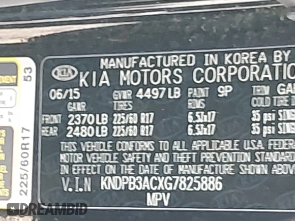 2016 Kia Sportage LX with VIN KNDPB3ACXG7825886, listed as a IAAI auction lot 41454209 with 167,778 mi miles. Bid and sale history available at carsss.com. Image 9.