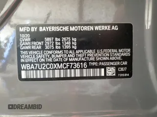 2021 BMW 7 Series 750i xDrive with VIN WBA7U2C0XMCF73616, listed as a Copart auction lot 62939935 with 57,052 mi miles and Salvage title. Bid and sale history available at DreamBid. Image 12.