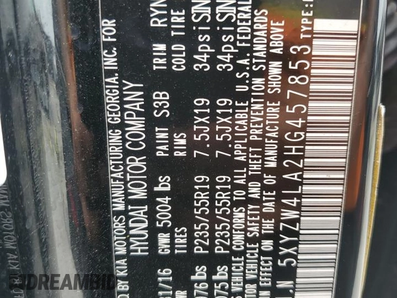 2017 Hyundai Santa Fe Ultimate z VIN 5XYZW4LA2HG457853, wystawiony jako Copart lot #55932495 z przebiegiem 150 461 mil mil oraz Szkoda całkowita • Salvage title. Historia ofert i sprzedaży dostępna na DreamBid. Obrazek 14.