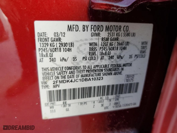 2013 Ford Edge SEL with VIN 2FMDK4JC1DBA10323, listed as a Copart auction lot 49147095 with 161,512 mi miles and Salvage Title. Bid and sale history available at carsss.com. Image 14.