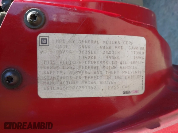 1994 Chevrolet Beretta z VIN 1G1LV15M9RY253342, wystawiony jako IAAI lot #42047160 z przebiegiem 131 763 mil mil oraz . Historia ofert i sprzedaży dostępna na DreamBid. Obrazek 13.