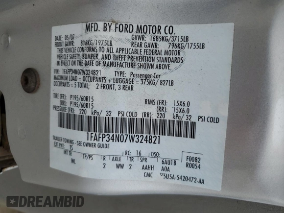 2007 Ford Focus S with VIN 1FAFP34N07W324821, listed as a Copart auction lot 51103105 with 134,417 mi miles and Salvage Title. Bid and sale history available at carsss.com. Image 12.