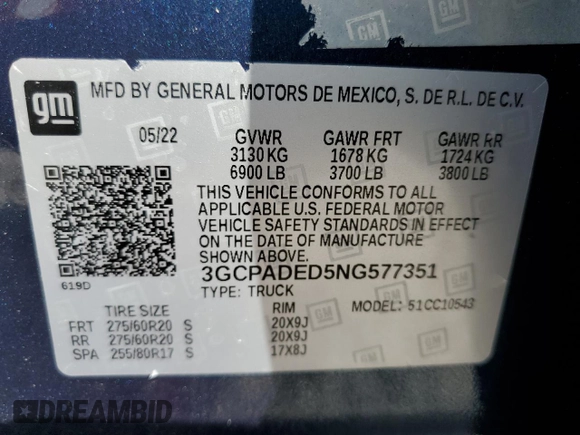 2022 Chevrolet Silverado 1500 RST with VIN 3GCPADED5NG577351, listed as a Copart auction lot 88489025 with 18,612 mi miles and Salvage Title. Bid and sale history available at DreamBid. Image 13.