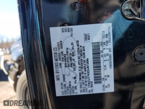 2005 Ford Explorer Sport Trac XLS z VIN 1FMZU77KX5UB73886, wystawiony jako Copart lot #47265195 z przebiegiem 201 148 mil mil oraz Szkoda całkowita • Salvage title. Historia ofert i sprzedaży dostępna na DreamBid. Obrazek 12.