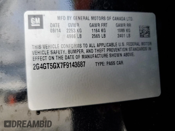 2015 Buick Regal GS with VIN 2G4GT5GX7F9143687, listed as a Copart auction lot 69527284 with 99,826 mi miles and Salvage Title. Bid and sale history available at DreamBid. Image 12.