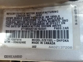 2003 Toyota Matrix Std z VIN 2T1KR32E13C102331, wystawiony jako Copart lot #45117795 z przebiegiem 190 518 mil mil oraz Czysty tytuł • Clean title. Historia ofert i sprzedaży dostępna na DreamBid. Obrazek 12.