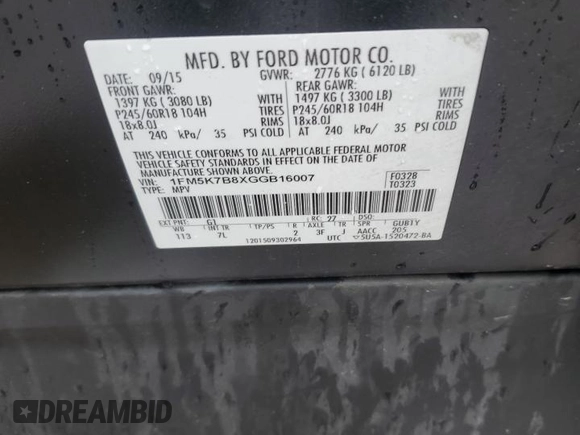 2016 Ford Explorer with VIN 1FM5K7B8XGGB16007, listed as a Copart auction lot 55178545 with 145,804 mi miles and Salvage title. Bid and sale history available at DreamBid. Image 13.