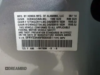 2015 Acura MDX Technology z VIN 5FRYD3H49FB004881, wystawiony jako Copart lot #54577125 z przebiegiem 103 649 mil mil oraz Szkoda całkowita • Salvage title. Historia ofert i sprzedaży dostępna na DreamBid. Obrazek 14.