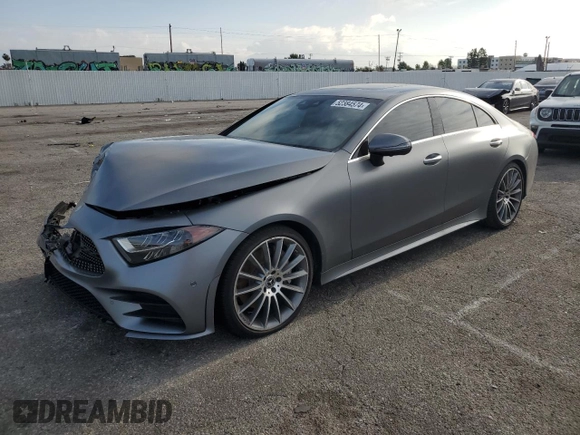 2019 Mercedes-Benz CLS with VIN WDD2J5JB9KA032709, listed as a Copart auction lot 52384574 with 43,497 mi miles and Salvage Title. Bid and sale history available at carsss.com. Image 1.
