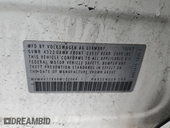 2008 Volkswagen GTI z VIN WVWHV71K68W122044, wystawiony jako Copart lot #49320995 z przebiegiem 229 164 mil mil oraz Szkoda całkowita • Salvage title. Historia ofert i sprzedaży dostępna na DreamBid. Obrazek 13.