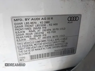 2017 Audi Q7 Premium with VIN WA1AAAF76HD019257, listed as a IAAI auction lot 42292549 with 55,067 mi miles and . Bid and sale history available at DreamBid. Image 9.