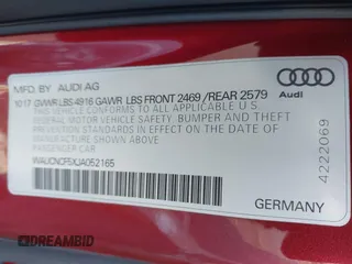2018 Audi A5 Sportback Prestige z VIN WAUCNCF5XJA052165, wystawiony jako IAAI lot #41321114 z przebiegiem 62 648 mil mil oraz . Historia ofert i sprzedaży dostępna na DreamBid. Obrazek 9.