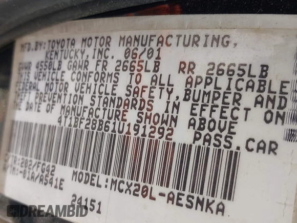2001 Toyota Avalon XL z VIN 4T1BF28B61U191292, wystawiony jako IAAI lot #42239698 z przebiegiem 288 073 mil mil oraz . Historia ofert i sprzedaży dostępna na DreamBid. Obrazek 9.