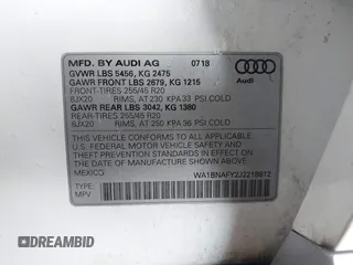 2018 Audi Q5 Premium Plus with VIN WA1BNAFY2J2218812, listed as a IAAI auction lot 41966425 with 67,530 mi miles. Bid and sale history available at carsss.com. Image 9.