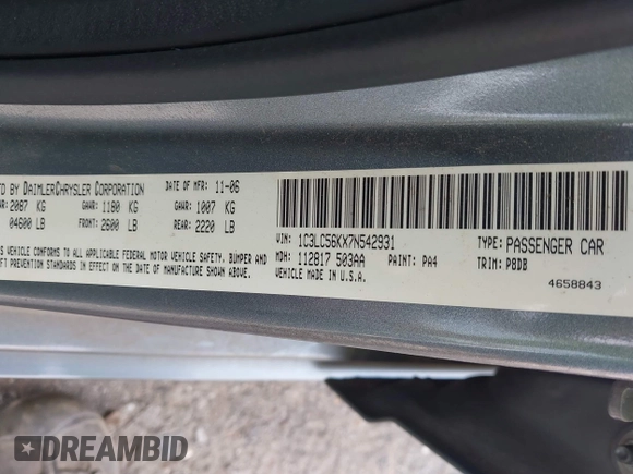 2007 Chrysler Sebring Touring z VIN 1C3LC56KX7N542931, wystawiony jako IAAI lot #42167913 z przebiegiem 240 638 mil mil oraz . Historia ofert i sprzedaży dostępna na DreamBid. Obrazek 9.