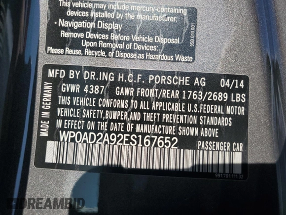 2014 Porsche 911 Turbo with VIN WP0AD2A92ES167652, listed as a Copart auction lot 75422514 with 35,360 mi miles and Salvage Title. Bid and sale history available at carsss.com. Image 12.