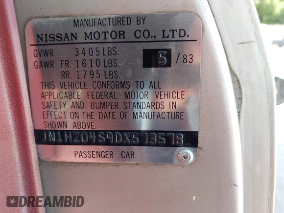 1983 Datsun 280ZX z VIN JN1HZ04S9DX573578, wystawiony jako IAAI lot #42516151 z przebiegiem 135 572 mil mil oraz . Historia ofert i sprzedaży dostępna na DreamBid. Obrazek 9.