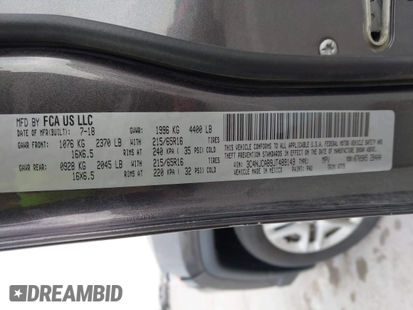 2018 Jeep Compass Sport с VIN 3C4NJCAB9JT489149, выставлен на аукционе IAAI как лот 42025904 с пробегом 87 099 миль миль и . История ставок и продаж доступна на DreamBid. Изображение 9.