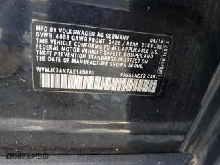 2010 Volkswagen Passat Sedan Komfort with VIN WVWJK7AN7AE143873, listed as a Copart auction lot 72376954 with 79,711 mi miles and Clean Title. Bid and sale history available at carsss.com. Image 12.