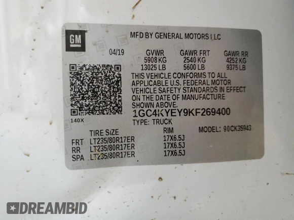 2019 Chevrolet Silverado 3500HD High Country with VIN 1GC4KYEY9KF269400, listed as a Copart auction lot 70964154 with 147,597 mi miles and Salvage Title. Bid and sale history available at carsss.com. Image 15.