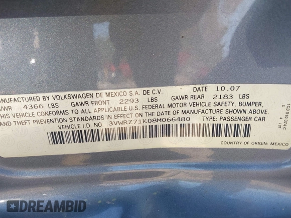 2008 Volkswagen Jetta SE с VIN 3VWRZ71K08M066480, выставлен на аукционе IAAI как лот 42129061 с пробегом 171 767 миль миль и . История ставок и продаж доступна на DreamBid. Изображение 9.