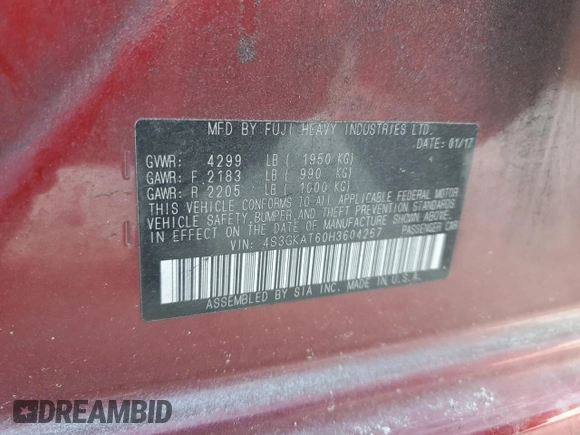 2017 Subaru Impreza Limited with VIN 4S3GKAT60H3604267, listed as a Copart auction lot 51062135 with 117,258 mi miles and Salvage Title. Bid and sale history available at DreamBid. Image 13.