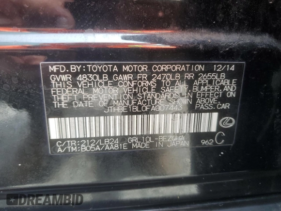 2015 Lexus GS 350 with VIN JTHBE1BL0FA007443, listed as a Copart auction lot 70494384 with 91,727 mi miles and Salvage Title. Bid and sale history available at carsss.com. Image 12.