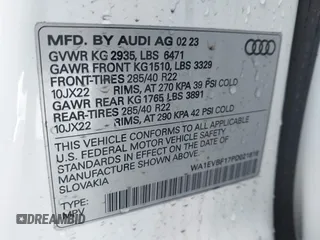 2023 Audi Q8 Premium Plus with VIN WA1EVBF17PD021816, listed as a IAAI auction lot 42024241 with 26,240 mi miles and . Bid and sale history available at DreamBid. Image 9.