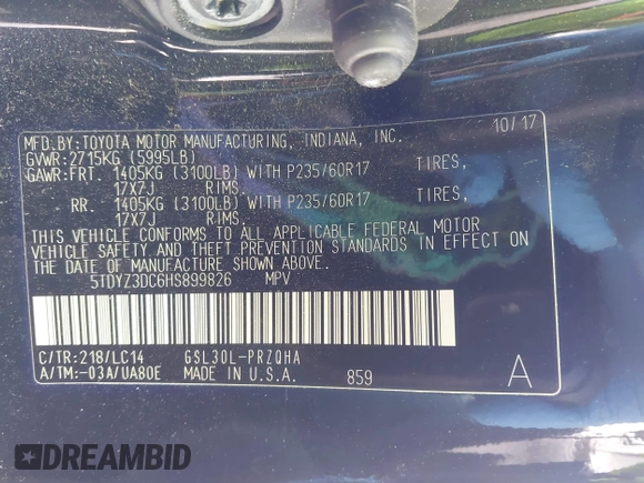 2017 Toyota Sienna XLE Auto Access Seat with VIN 5TDYZ3DC6HS899826, listed as a IAAI auction lot 42093541 with 95,931 mi miles and . Bid and sale history available at DreamBid. Image 9.