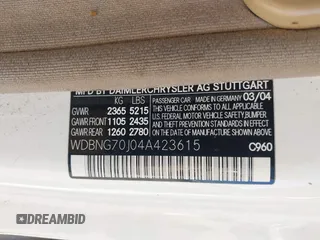 2004 Mercedes-Benz S 430 z VIN WDBNG70J04A423615, wystawiony jako IAAI lot #42407100 z przebiegiem Nie podano mil oraz . Historia ofert i sprzedaży dostępna na DreamBid. Obrazek 9.