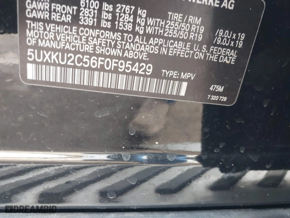 2015 BMW X6 xDrive35i with VIN 5UXKU2C56F0F95429, listed as a IAAI auction lot 41754635 with 79,503 mi miles. Bid and sale history available at carsss.com. Image 9.