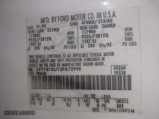 2003 Ford Ranger XL with VIN 1FTYR10U13PA72998, listed as a IAAI auction lot 41604939 with 112,612 mi miles. Bid and sale history available at carsss.com. Image 9.