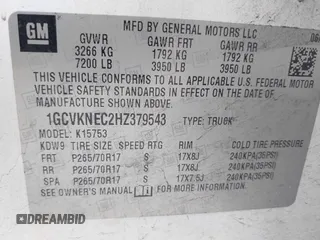2017 Chevrolet Silverado 1500 Work Truck with VIN 1GCVKNEC2HZ379543, listed as a IAAI auction lot 42043878 with 193,106 mi miles. Bid and sale history available at carsss.com. Image 9.