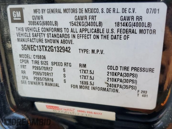 2002 Chevrolet Avalanche with VIN 3GNEC13TX2G132942, listed as a Copart auction lot 73054864 with Not Provided miles and Salvage Title. Bid and sale history available at DreamBid. Image 12.