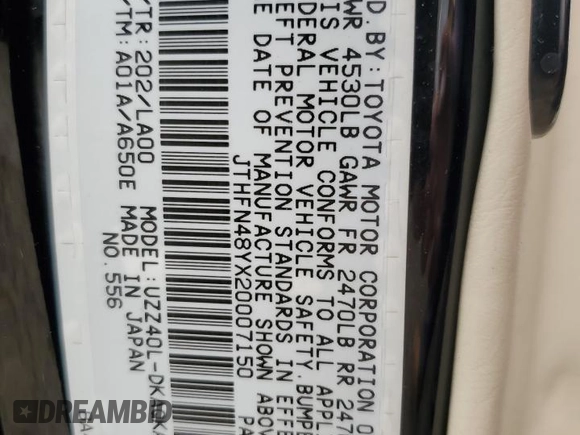 2002 Lexus SC 430 with VIN JTHFN48YX20007150, listed as a Copart auction lot 57253434 with 130,029 mi miles and Salvage Title. Bid and sale history available at DreamBid. Image 14.