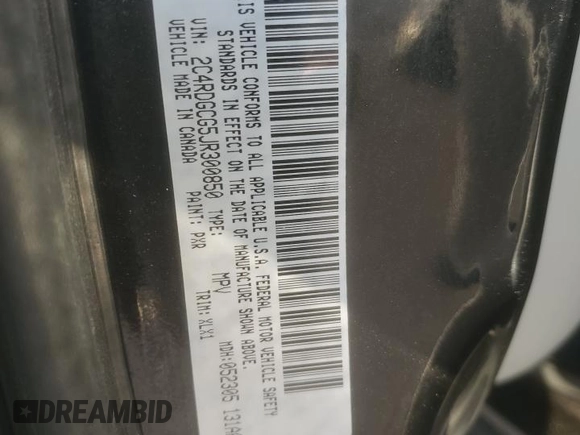 2018 Dodge Grand Caravan SXT with VIN 2C4RDGCG5JR300850, listed as a Copart auction lot 51983355 with Not Provided miles and Salvage Title. Bid and sale history available at DreamBid. Image 13.